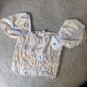 Colorful Puff Sleeve Crop Top